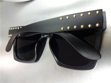 Gold Studded Square Sunglasses- Black Matte Frame