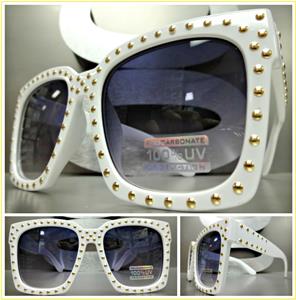 Gold Studded Square Sunglasses- White Frame