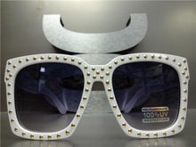 Gold Studded Square Sunglasses- White Frame
