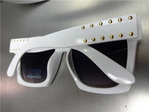 Gold Studded Square Sunglasses- White Frame