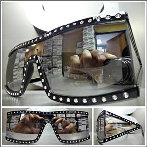 Retro Shield Bling Sunglasses- Mirrored Chrome Lens