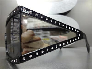 Retro Shield Bling Sunglasses- Mirrored Chrome Lens