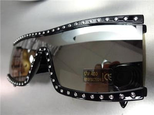 Retro Shield Bling Sunglasses- Mirrored Chrome Lens