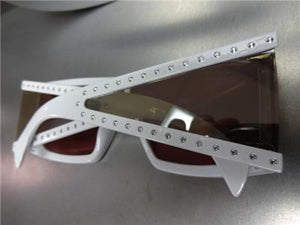Retro Shield Bling Sunglasses- White Frame/ Mirrored Pink Lens
