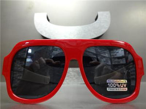 Retro Aviator Style Sunglasses- Red Frame/ Multi Color Temples