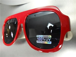 Retro Aviator Style Sunglasses- Red Frame/ Multi Color Temples