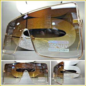 Large Square Metal Frame Sunglasses- Brown Ombre Lens