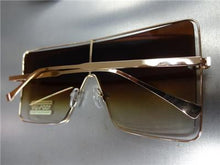 Large Square Metal Frame Sunglasses- Brown Ombre Lens
