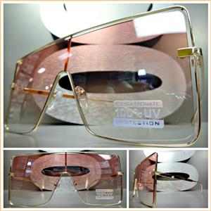 Large Square Metal Frame Sunglasses- Pink Ombre Lens