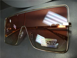 Large Square Metal Frame Sunglasses- Pink Ombre Lens
