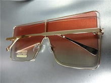 Large Square Metal Frame Sunglasses- Pink Ombre Lens