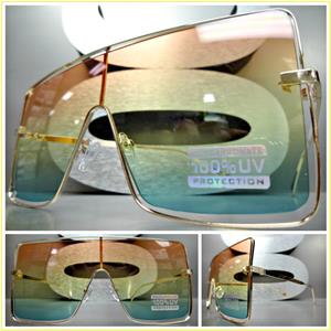 Large Square Metal Frame Sunglasses- Orange/Yellow/Green Ombre Lens