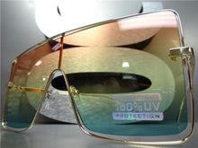Large Square Metal Frame Sunglasses- Orange/Yellow/Green Ombre Lens