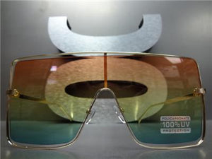 Large Square Metal Frame Sunglasses- Orange/Yellow/Green Ombre Lens