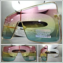 Large Square Metal Frame Sunglasses- Pink/Yellow/Green Ombre Lens