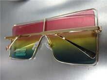 Large Square Metal Frame Sunglasses- Pink/Yellow/Green Ombre Lens