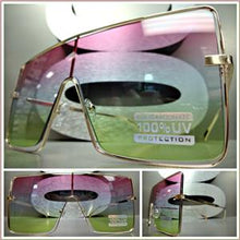 Large Square Metal Frame Sunglasses- Pink/Blue/Lime Green Ombre Lens