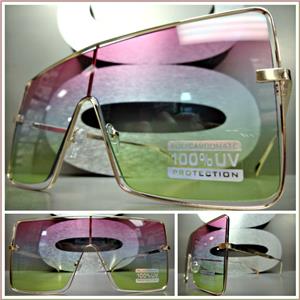 Large Square Metal Frame Sunglasses- Pink/Blue/Lime Green Ombre Lens