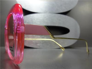 Square Frame Sunglasses w/ Metal Temples- Hot Pink Frame