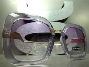 Square Frame Sunglasses w/ Metal Temples- Purple Frame