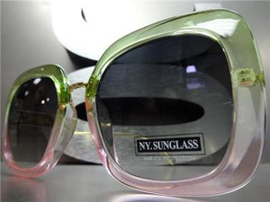 Square Frame Sunglasses w/ Metal Temples- Green/ Pink Frame