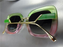 Square Frame Sunglasses w/ Metal Temples- Green/ Pink Frame