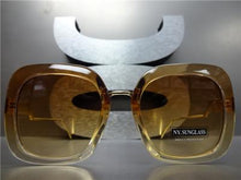 Square Frame Sunglasses w/ Metal Temples- Brown/ Orange Frame