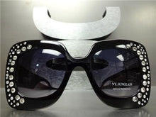 Oversized Luxury Rhinestone Retro Style Sunglasses- Black