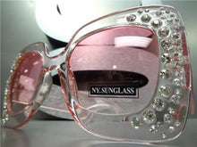 Oversized Luxury Rhinestone Retro Style Sunglasses- Pink