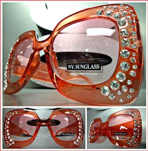 Oversized Luxury Rhinestone Retro Style Sunglasses- Red