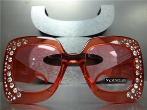 Oversized Luxury Rhinestone Retro Style Sunglasses- Red