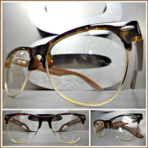 Classic Clear Lens Wooden Temple Glasses- Tortoise