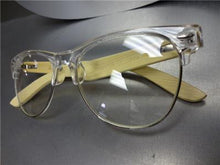 Classic Clear Lens Wooden Temple Glasses- Transparent