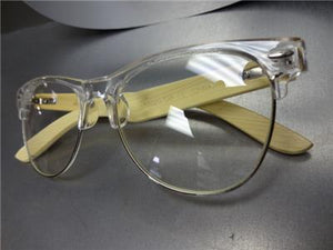 Classic Clear Lens Wooden Temple Glasses- Transparent