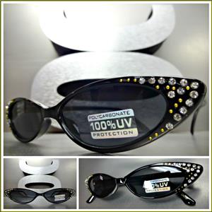 Studded Rhinestone Cat Eye Sunglasses- Black