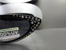 Studded Rhinestone Cat Eye Sunglasses- Black