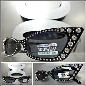 Retro Bling Rhinestone Cat Eye Sunglasses- Black Frame