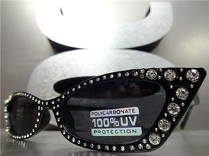 Retro Bling Rhinestone Cat Eye Sunglasses- Black Frame