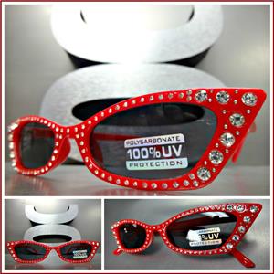 Retro Bling Rhinestone Cat Eye Sunglasses- Red Frame