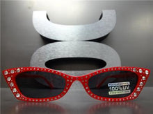 Retro Bling Rhinestone Cat Eye Sunglasses- Red Frame
