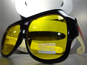 Retro Aviator Style Sunglasses- Yellow Lens/ Multi Color Temples