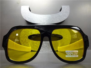 Retro Aviator Style Sunglasses- Yellow Lens/ Multi Color Temples