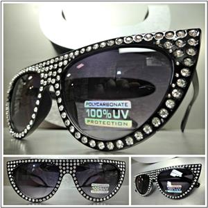 Sparkling Bling Rhinestone Cat Eye Sunglasses-Black
