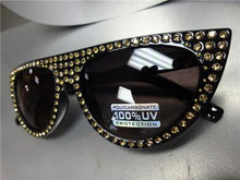 Sparkling Bling Rhinestone Cat Eye Sunglasses- Black Frame/ Gold Rhinestones