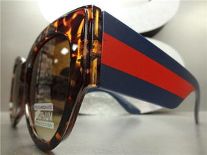 Thick Frame Cat Eye Style Sunglasses- Tortoise/ Red & Blue Temples