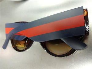 Thick Frame Cat Eye Style Sunglasses- Tortoise/ Red & Blue Temples