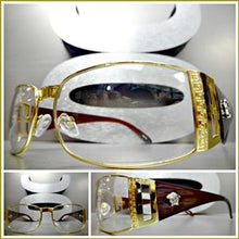 Classy Designer Style Clear Lens Glasses- Gold Frame/ Brown Temples