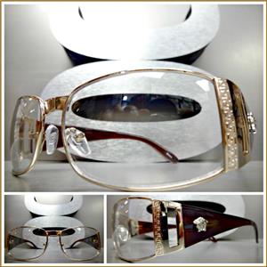 Classy Designer Style Clear Lens Glasses- Rose Gold Frame/ Brown Temples