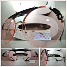 Semi-Rimless Round Style Sunglasses- Pink Lens