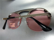 Semi-Rimless Round Style Sunglasses- Pink Lens